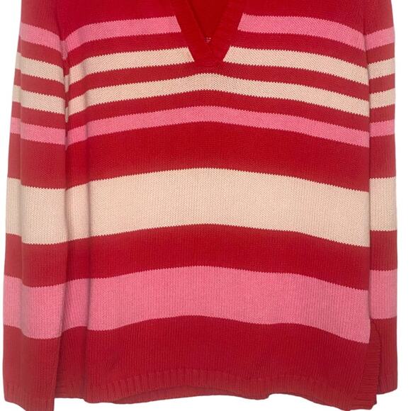 Eddie Bauer Size XL Tall Cotton Pink Striped V-Neck Pullover Sweater - Picture 4 of 7